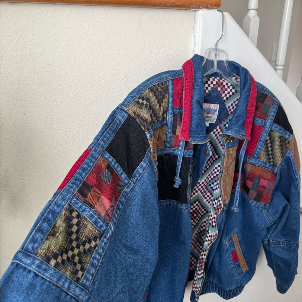 90’s Vintage Current Seen Patchwork Denim Bomber … - image 5